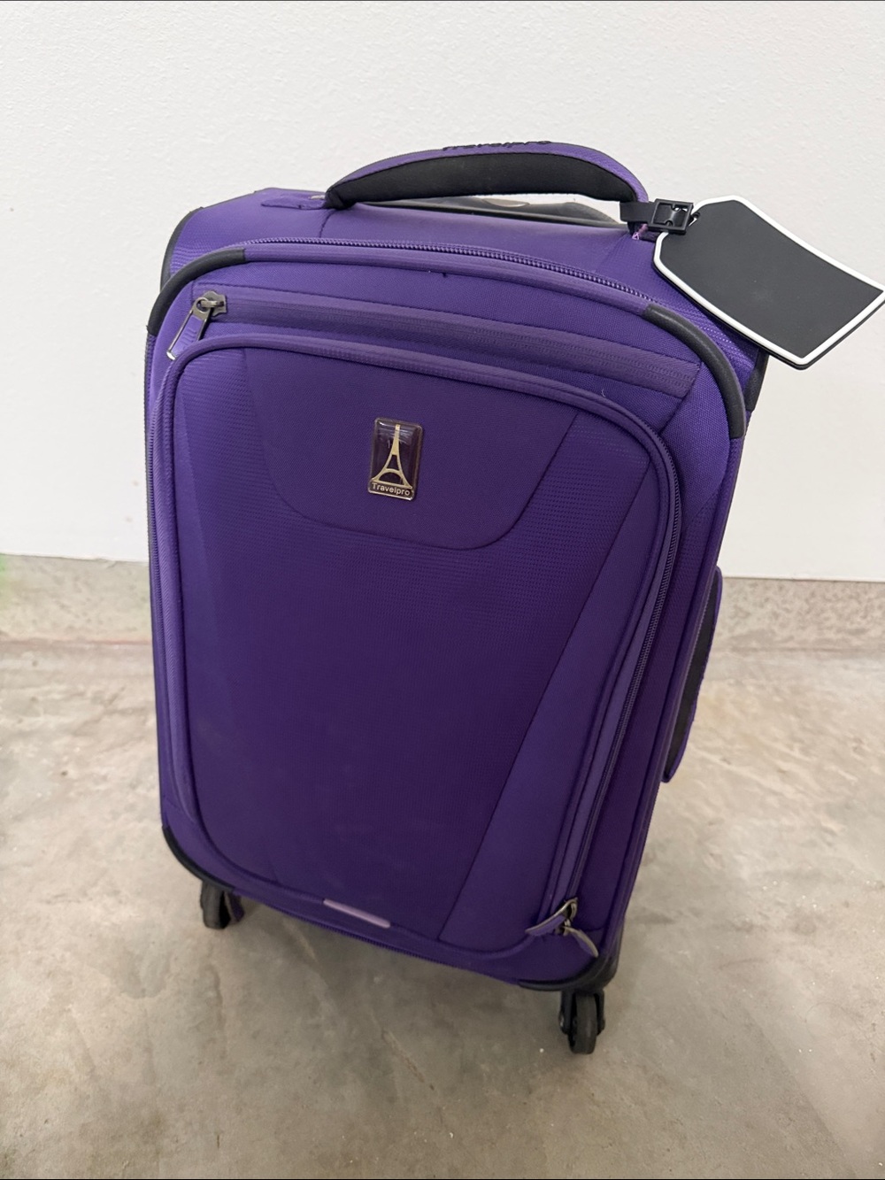 Purple Upright Carry-On Travel Bag with Spinner Wheels